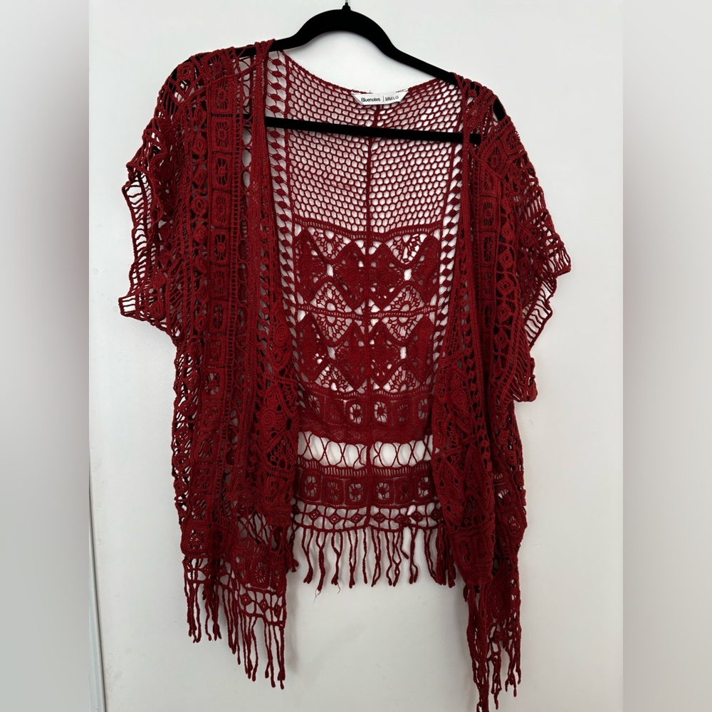 Bluenotes Orange Crochet Shrug with Fringe Detail